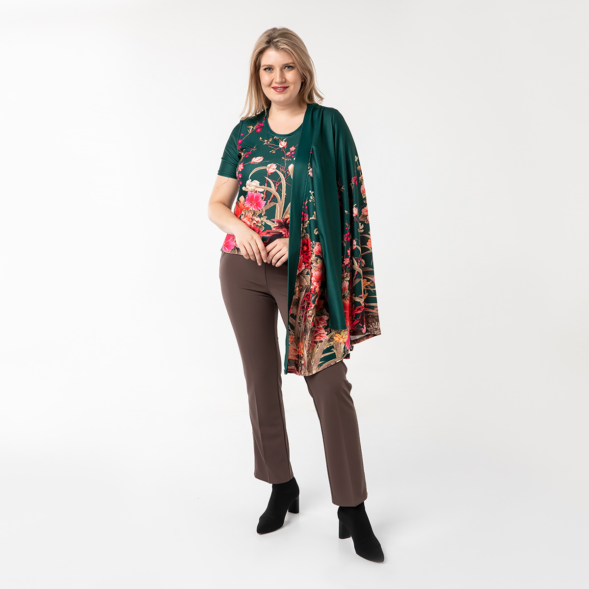 Костюм, трикотаж, жакет, топ, зеленый#2056/009-007-359/Зеленый