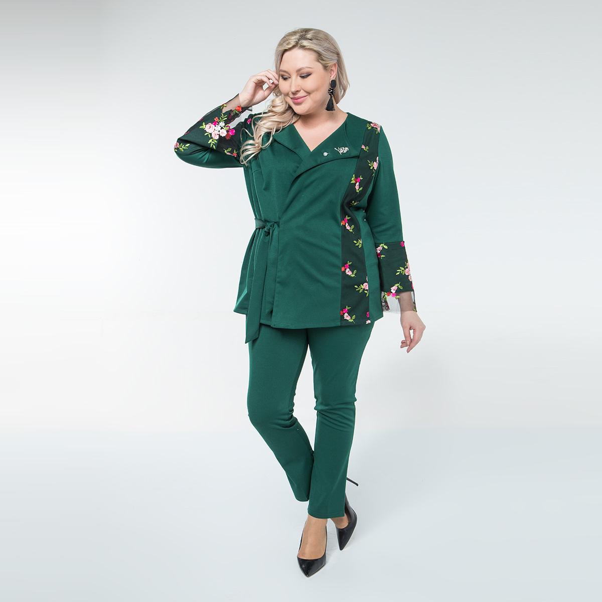 Костюм, трикотаж, туника, брюки, зеленый#2039/009-009-272/Зеленый