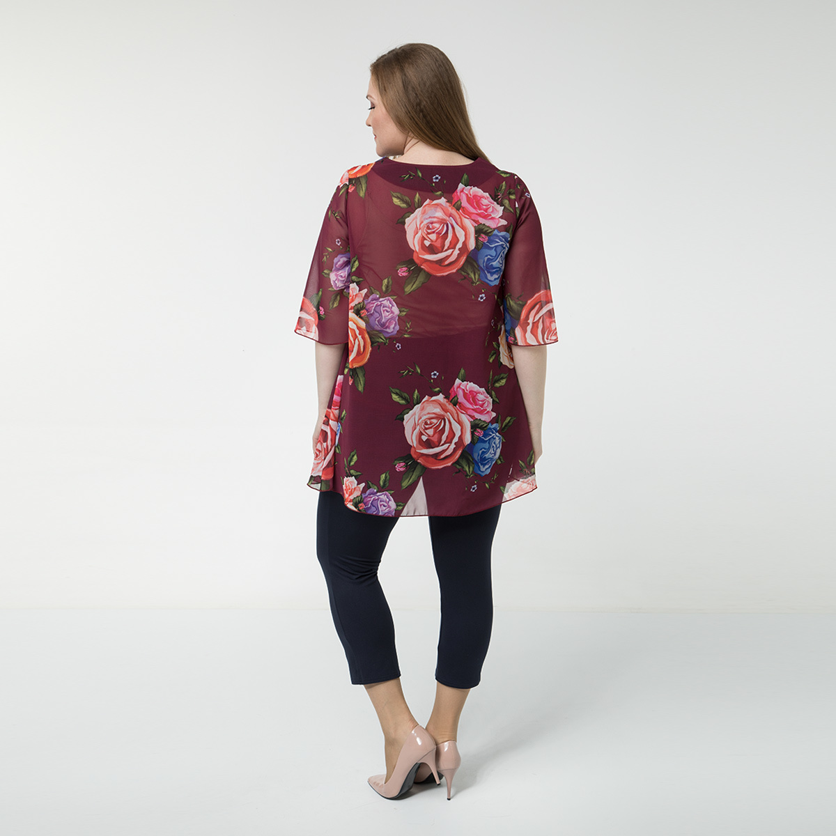 Костюм, трикотаж, туника, капри, бордовый#644/007-010-203/Бордовый