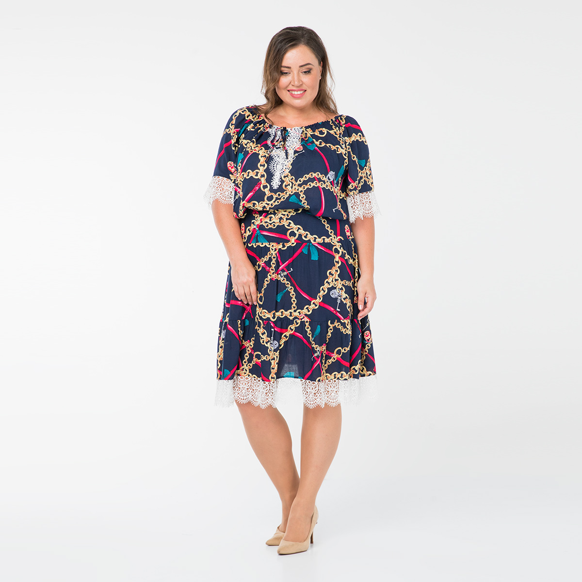 Костюм, текстиль, блуза, юбка, темно-синий#583/009-016-858/Темно-синий