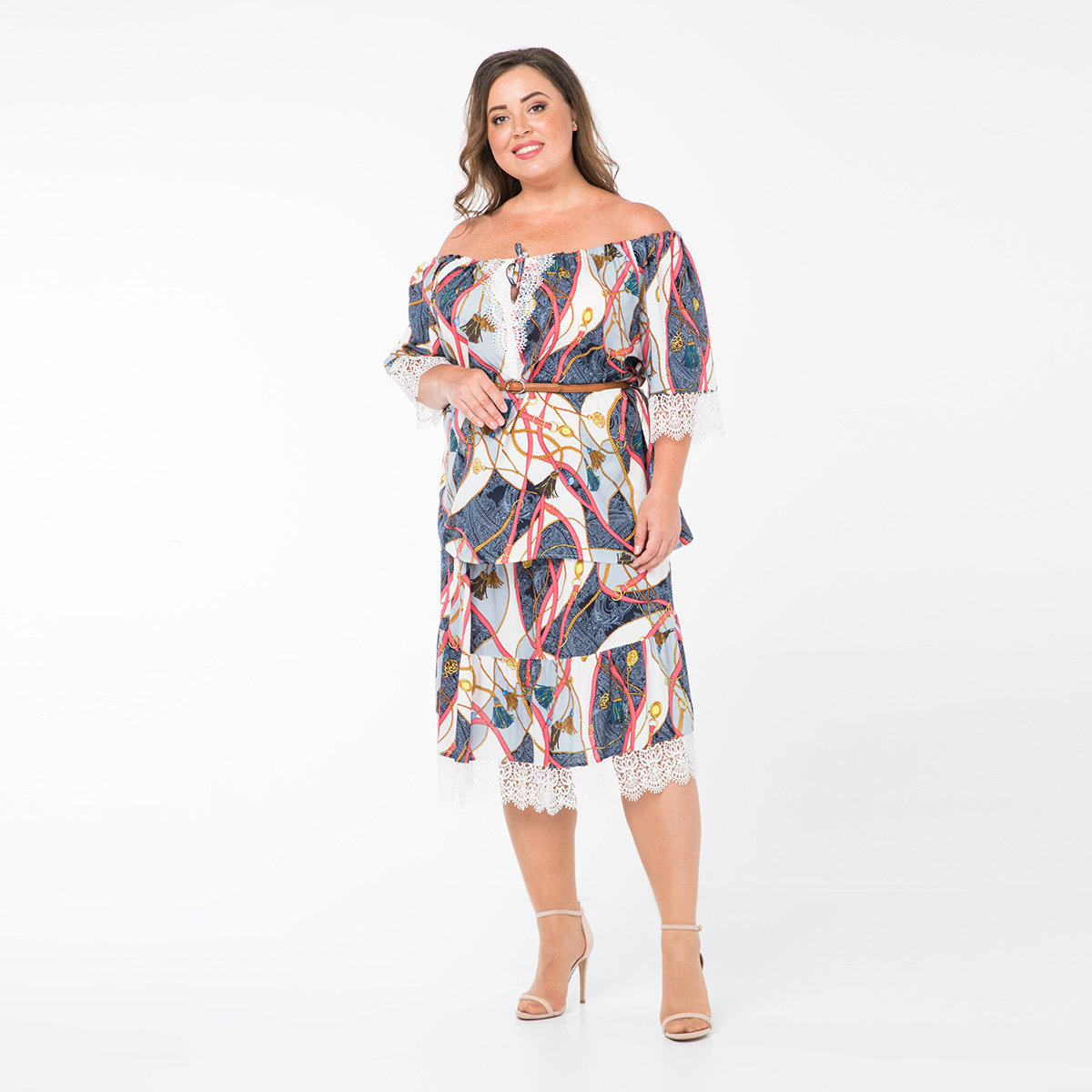 Костюм, текстиль, блуза, юбка, серый#583/009-016-858/Серый