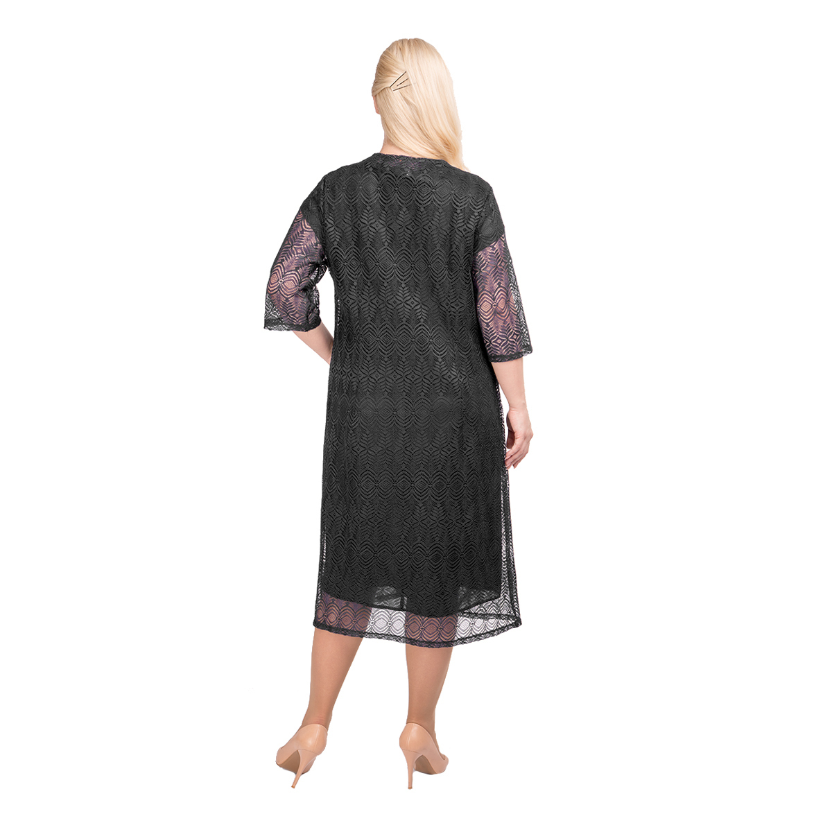 Костюм, шифон, платье, кардиган, брошь, черный#527/005-056-213/Черный