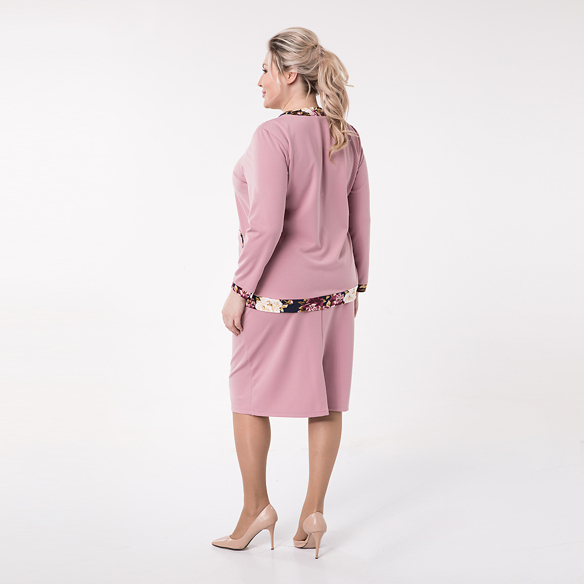 Костюм, текстиль, жакет, юбка, пудровый#572/009-005-224/Пудровый