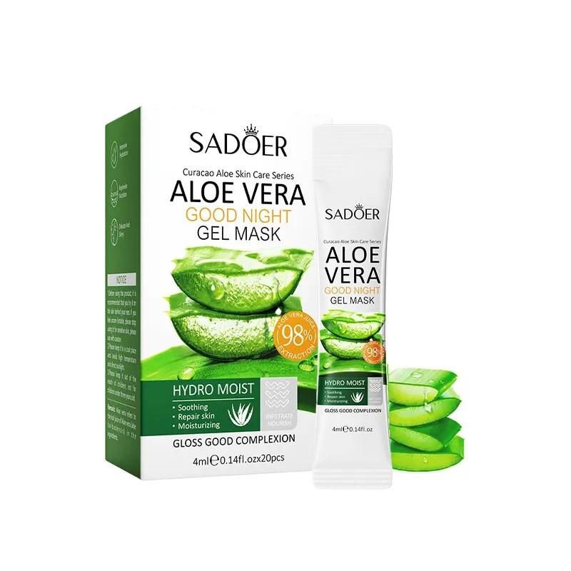 SADOER Маска - Гель для лица Ночная ALOE VERA Успокаивающая с АЛОЭ (4мл * 20 саше) (SD0114)