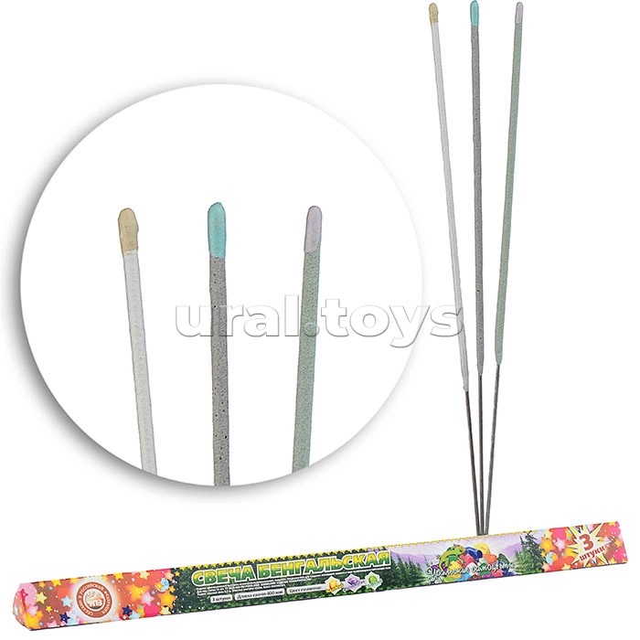 Бенгальская свеча 400мм. "Уральские самоцветы" (в уп. 3 шт)