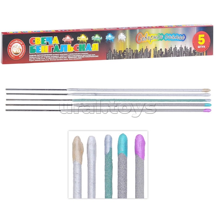 Бенгальская свеча 400 мм "Северное сияние" (в уп. 5 шт: кр., жёл., зел., гол., бел.) * в кор. 18 уп.