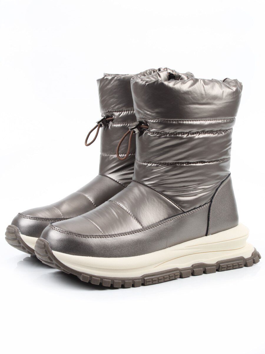 02-WA010-2M GRAY/BRONZE Сапоги "Дутики" зимние женские (натуральная кожа, курточная ткань, 100% шерсть)