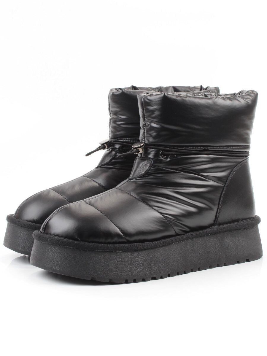 04-WA003-1M BLACK Ботинки зимние женские (натуральная кожа, курточная ткань, 100% шерсть)
