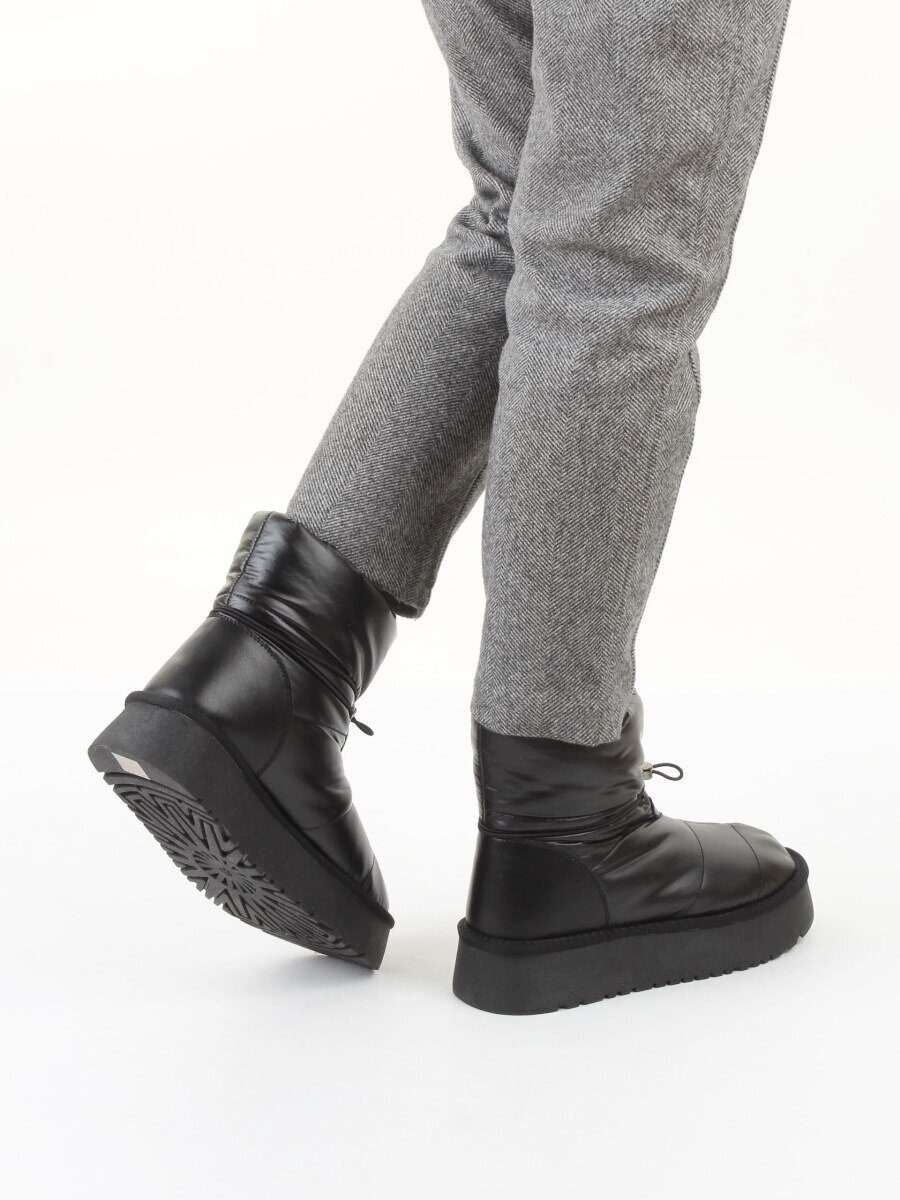 04-WA003-1M BLACK Ботинки зимние женские (натуральная кожа, курточная ткань, 100% шерсть)