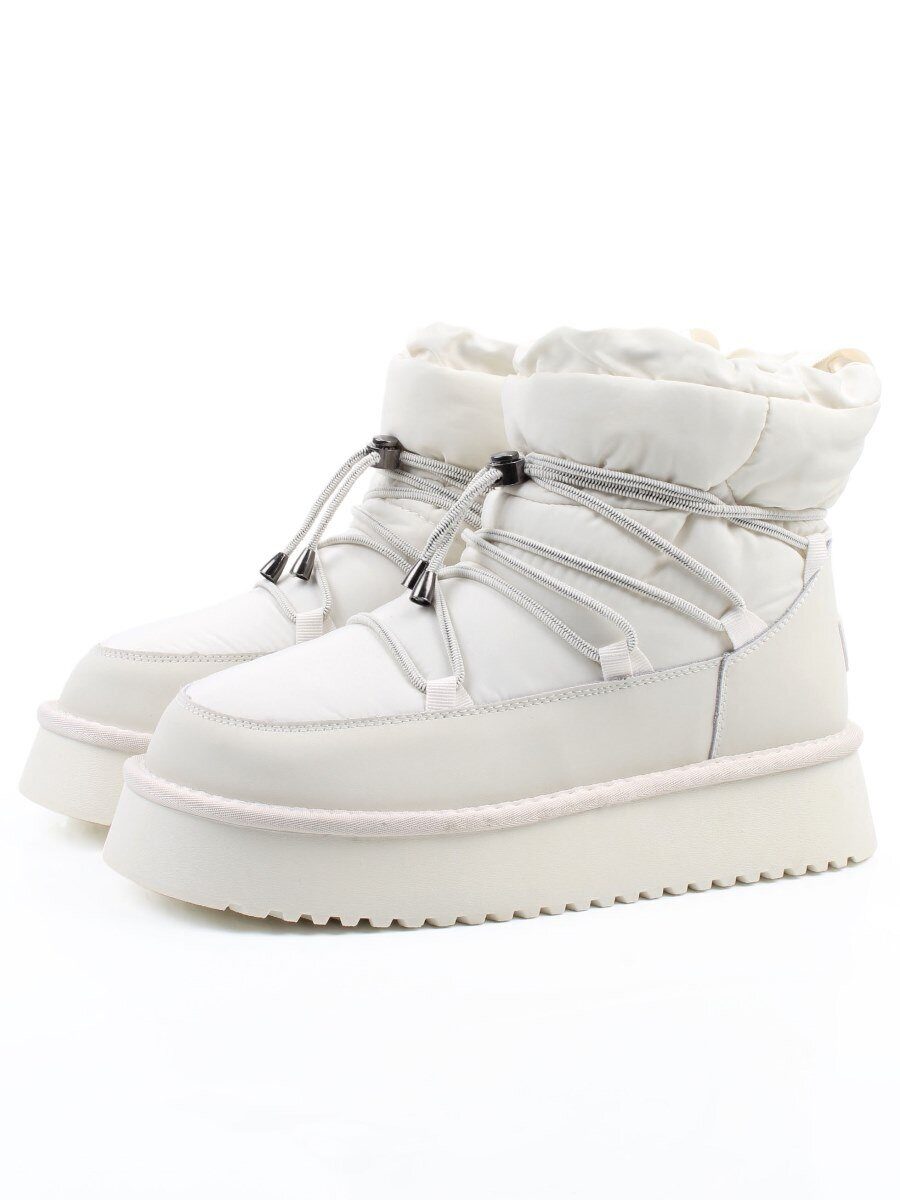 04-WF029-3M MILK Ботинки зимние женские (натуральная кожа, курточная ткань, 100% шерсть)