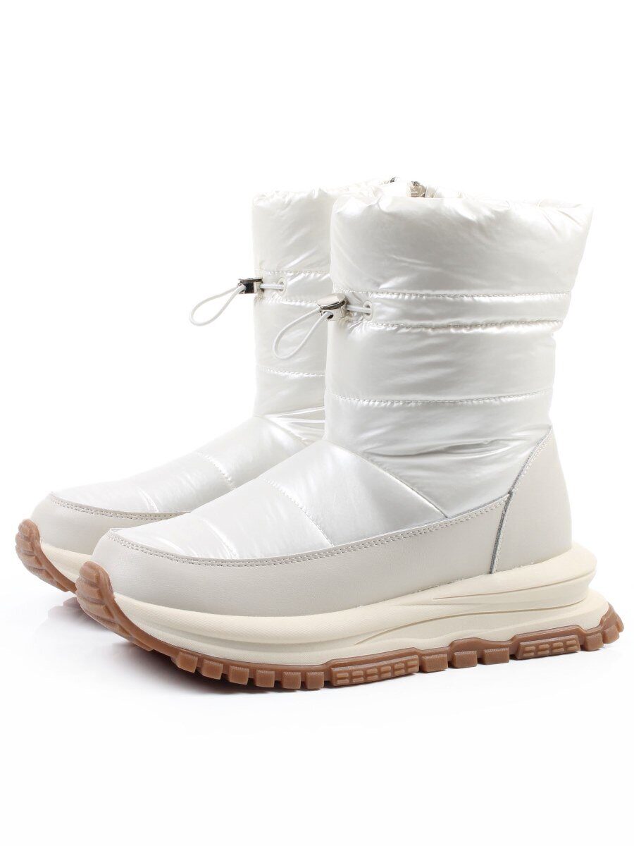 02-WA010-3M LT. BEIGE Сапоги "Дутики" зимние женские (натуральная кожа, курточная ткань, 100% шерсть)
