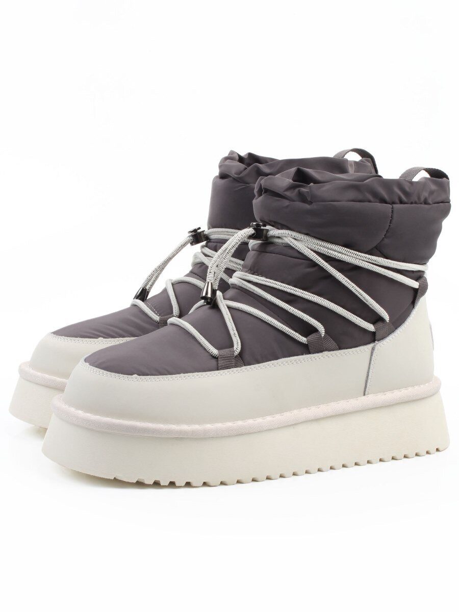 04-WF029-4M DK. GRAY/MILK Ботинки зимние женские (натуральная кожа, курточная ткань, 100% шерсть)