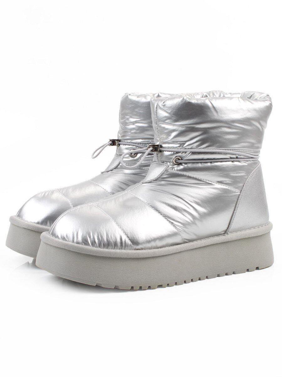 04-WA003-2M GREY/SILVER Ботинки зимние женские (натуральная кожа, курточная ткань, 100% шерсть)