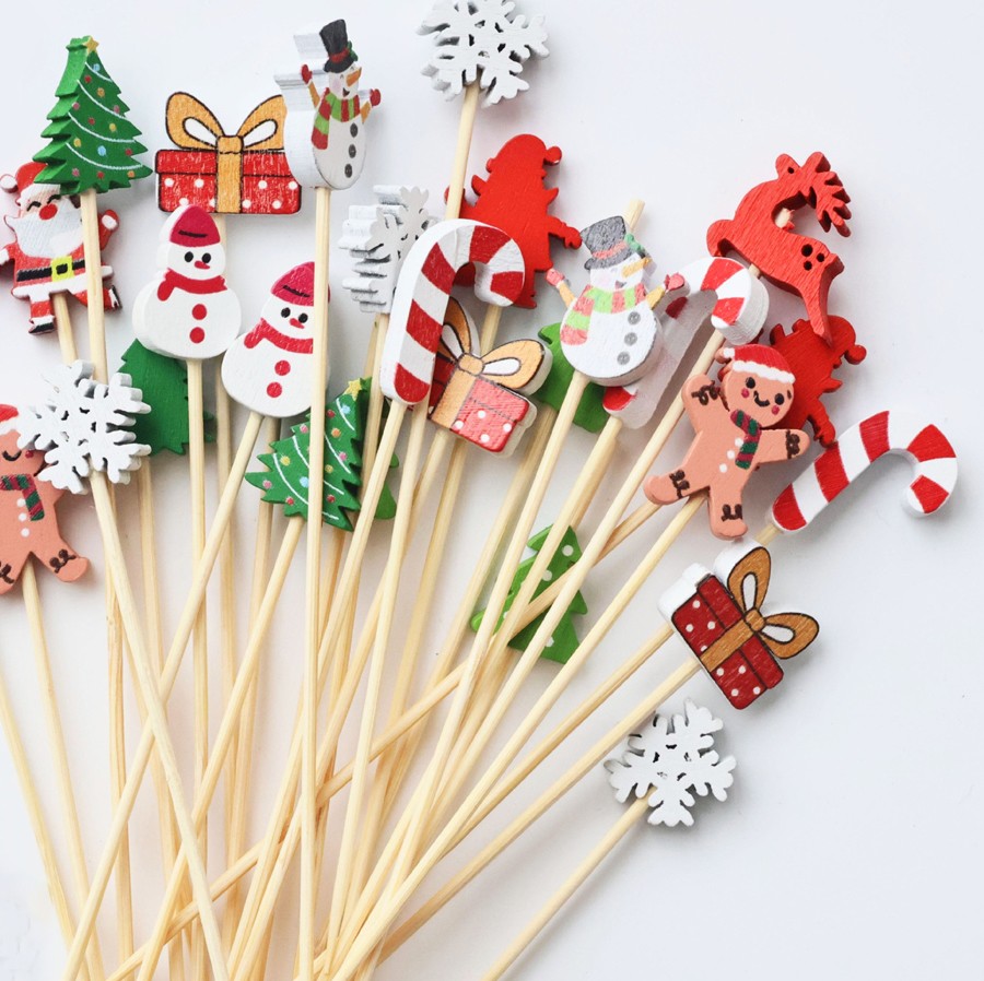 Набор бамбуковых шпажек для канапе "Новогодний микс" 25 штук по 12 см.