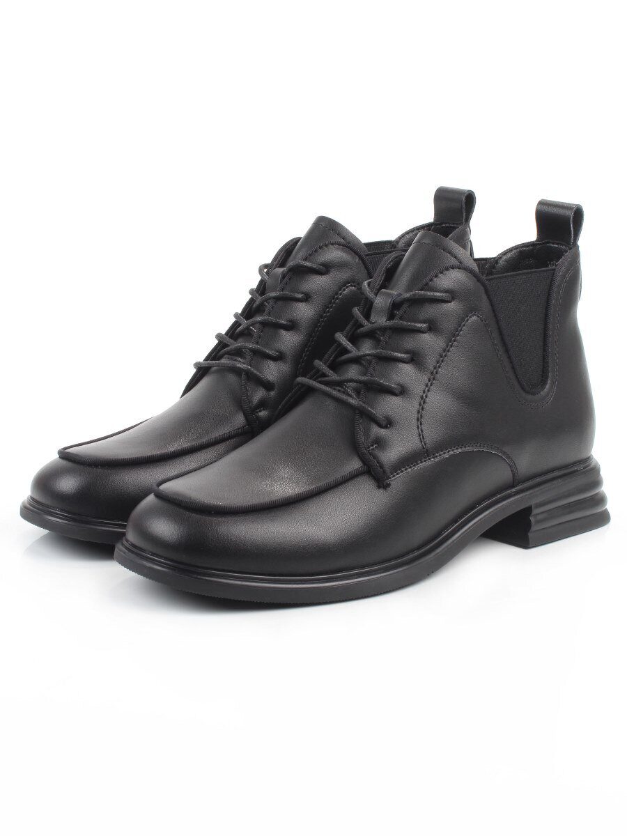 01-M43-23 BLACK Ботинки демисезонные женские (натуральная кожа, байка)