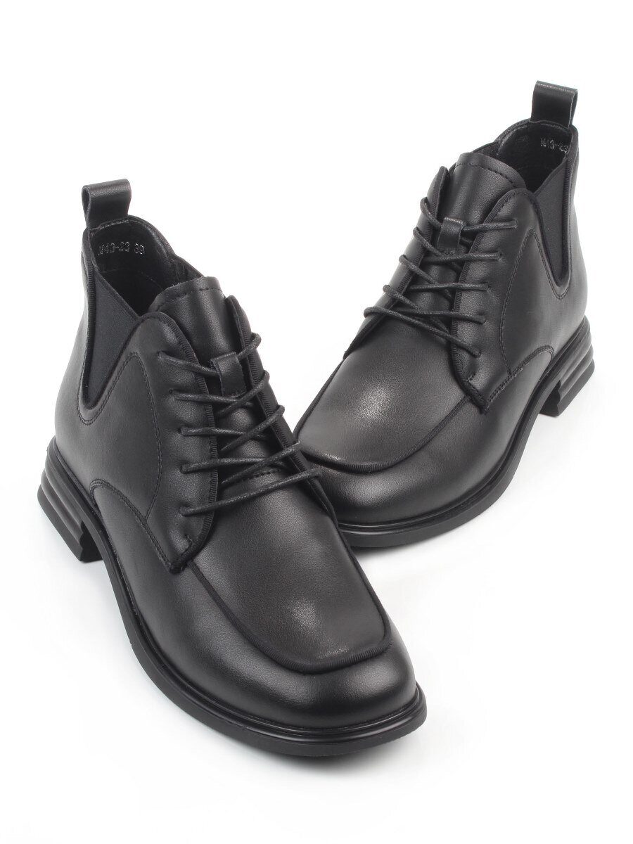 01-M43-23 BLACK Ботинки демисезонные женские (натуральная кожа, байка)
