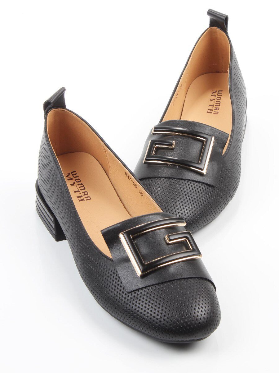 06-M47-56 BLACK Туфли женские на широкую ногу (натуральная кожа)