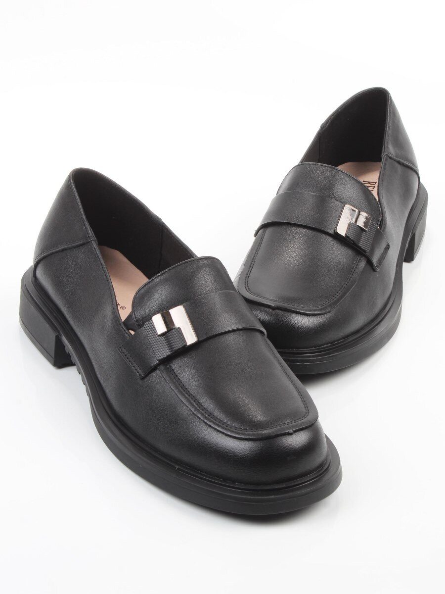 03-DEB58-1 BLACK Лоферы женские (натуральная кожа)