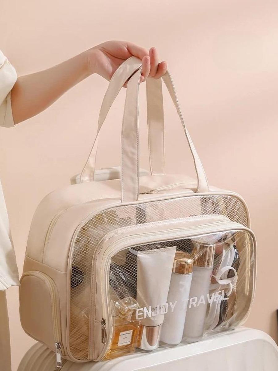 Сумка-косметичка унисекс прозрачная с отделением для обуви, бежевый