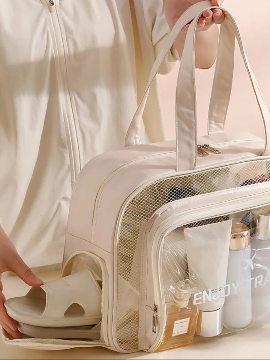Сумка-косметичка унисекс прозрачная с отделением для обуви, бежевый