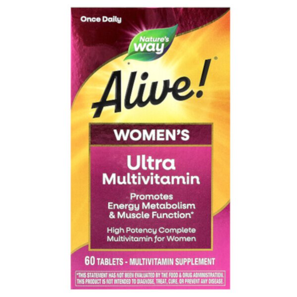 Alive! Мультивитамины для женщин, 60 таблеток, 23 витамина и минерала для энергии и работы мышц
