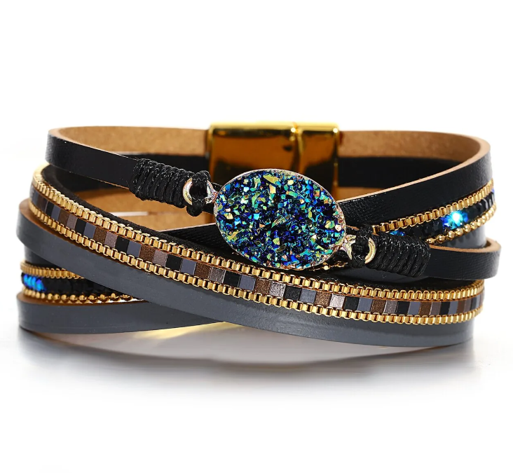 Браслет, кварц , кожа , сталь, ALBW113син