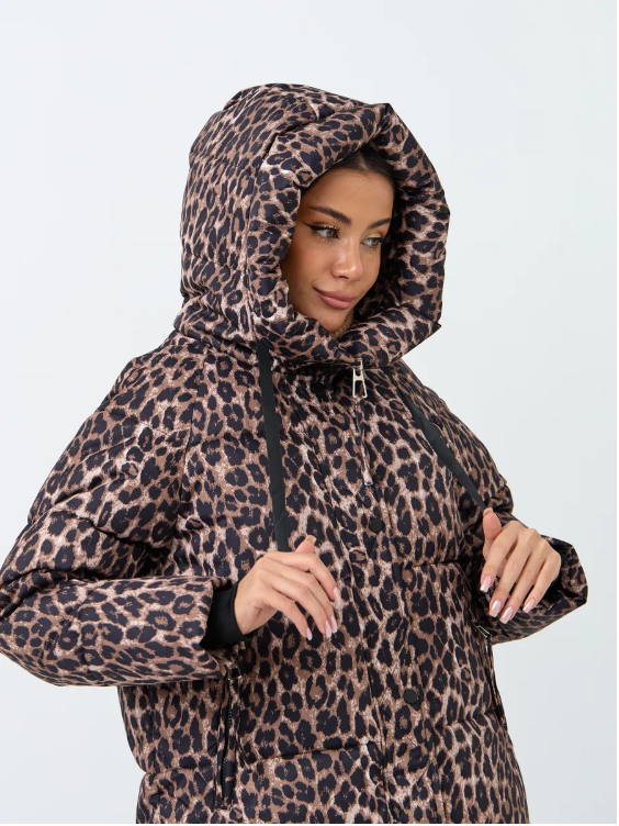 24-801 BROWN/LEOPARD Пальто зимнее женское (200 гр. холлофайбер)