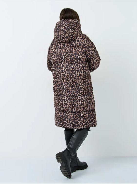 24-801 BROWN/LEOPARD Пальто зимнее женское (200 гр. холлофайбер)