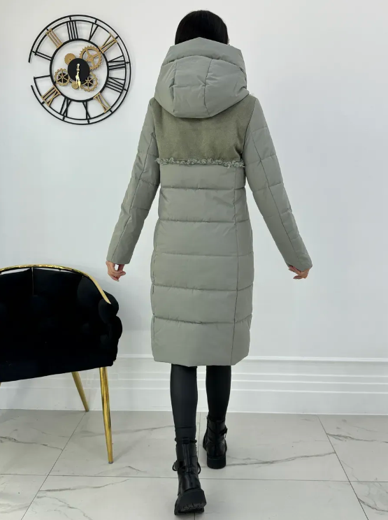 23-636 OLIVE Пальто зимнее женское (холлоффайбер 150 гр., искусственная дубленка)