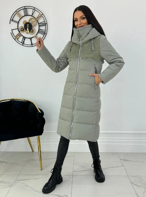 23-636 OLIVE Пальто зимнее женское (холлоффайбер 150 гр., искусственная дубленка)