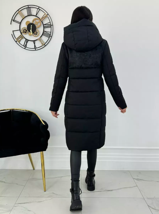 23-636 BLACK Пальто зимнее женское (холлофайбер 150 гр., искусственная дубленка)