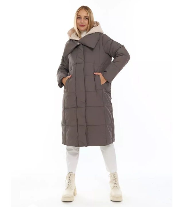 A610 GRAY Пальто зимнее женское со съемным жилетом (200 гр. био-пух)