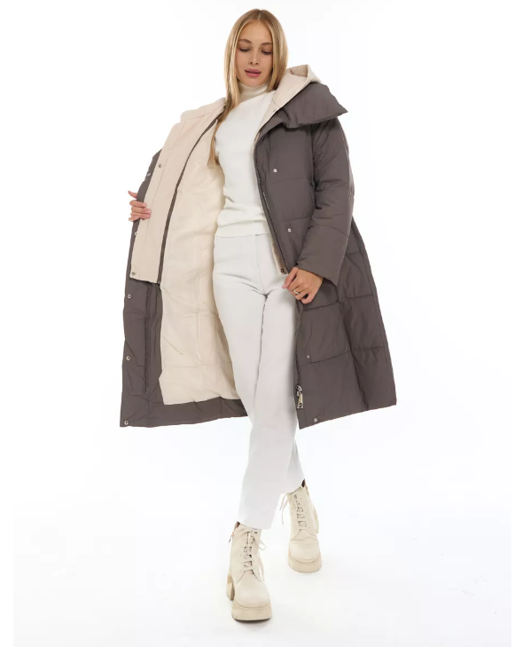 A610 GRAY Пальто зимнее женское со съемным жилетом (200 гр. био-пух)