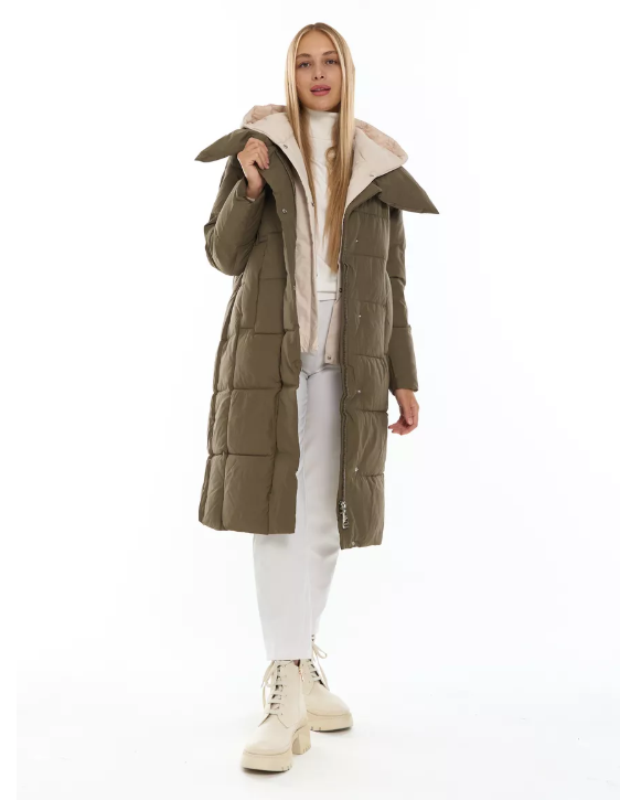 A610 DK. GREEN (KHAKI) Пальто зимнее женское со съемным жилетом (200 гр. био-пух)