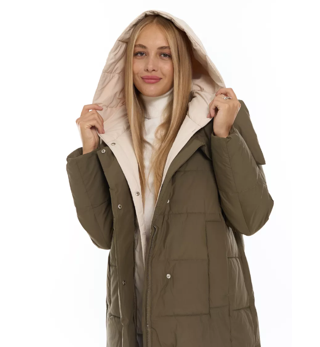 A610 DK. GREEN (KHAKI) Пальто зимнее женское со съемным жилетом (200 гр. био-пух)