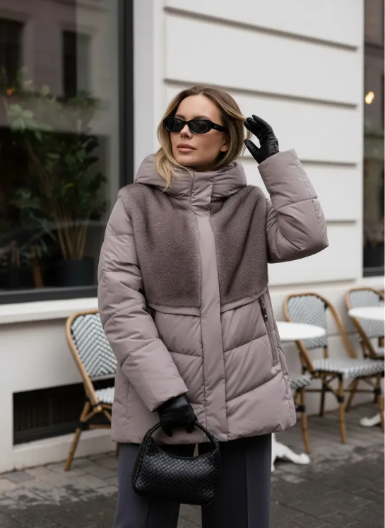 M-8869 GRAY Куртка зимняя женская (150 гр. холлофайбер)