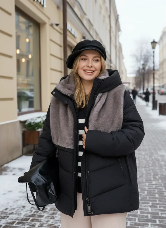 M-8869 BLACK Куртка зимняя женская (150 гр. холлофайбер)