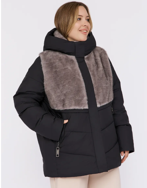 M-8869 BLACK Куртка зимняя женская (150 гр. холлофайбер)