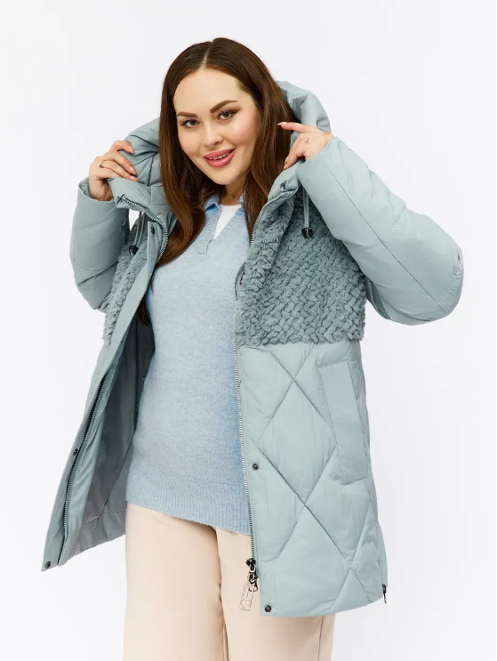 M-8800 GRAY/LT. BLUE Куртка зимняя стеганная женская (150 гр. холлофайбер)