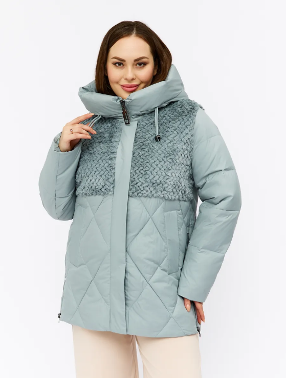 M-8800 GRAY/LT. BLUE Куртка зимняя стеганная женская (150 гр. холлофайбер)