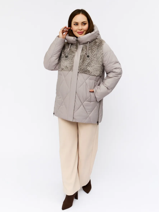 M-8800 GRAY/BEIGE Куртка зимняя стеганная женская (150 гр. холлофайбер)