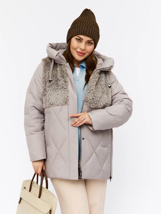 M-8800 GRAY/BEIGE Куртка зимняя стеганная женская (150 гр. холлофайбер)