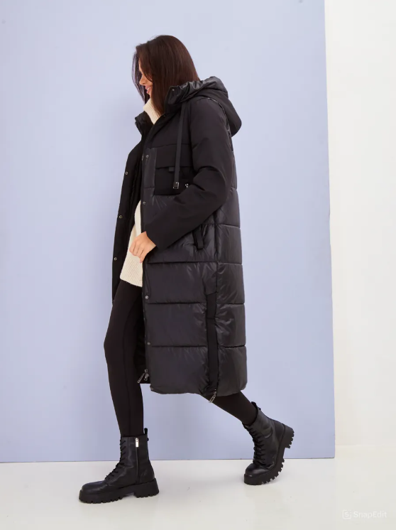 A81 DK. GRAY/GREEN Пальто зимнее женское (200 гр. холлофайбер)