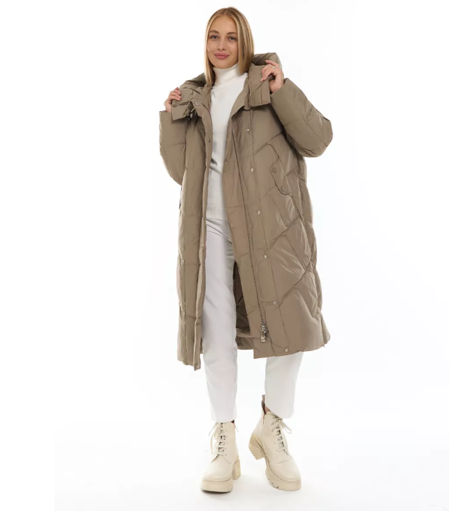 A621 BEIGE Пальто зимнее женское (200 гр. холлофайбер)