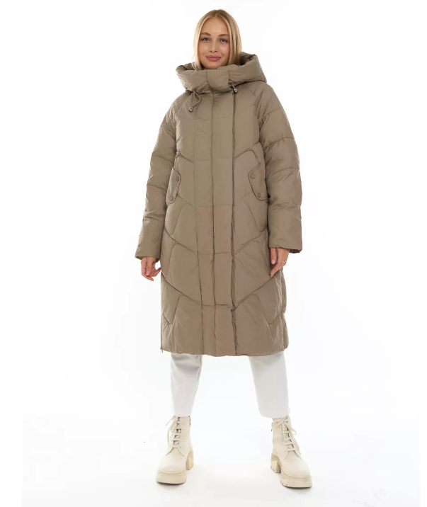 A621 BEIGE Пальто зимнее женское (200 гр. холлофайбер)