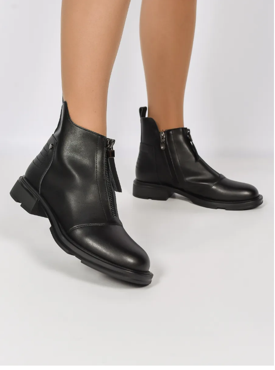 01-M43-10 BLACK Ботинки демисезонные женские (натуральная кожа)