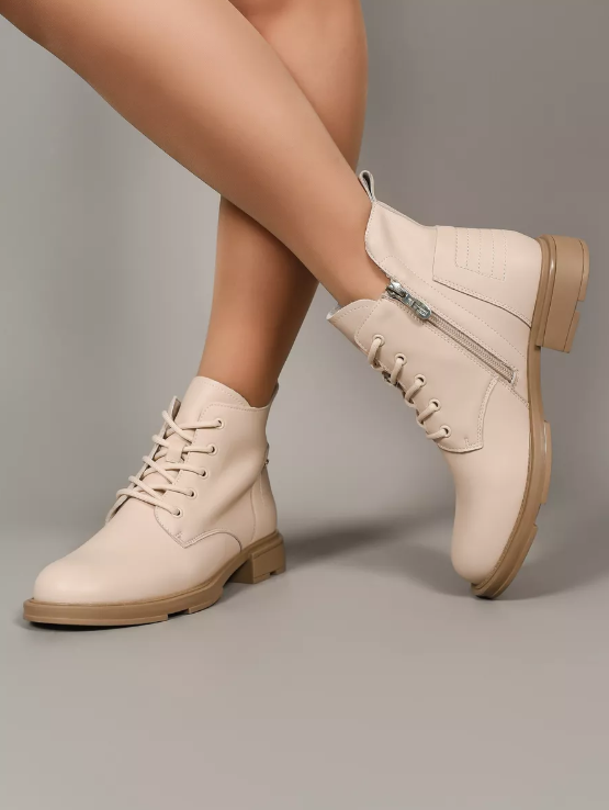 01-M43-15 BEIGE Ботинки демисезонные женские (натуральная кожа)