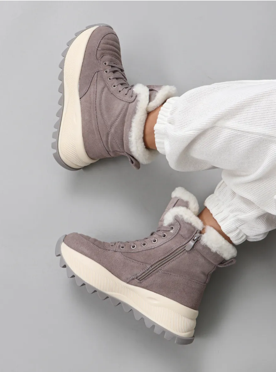 04-PAML05-2Z GRAY Ботинки зимние женские (натуральная замша, 100% шерсть, натуральный мех)