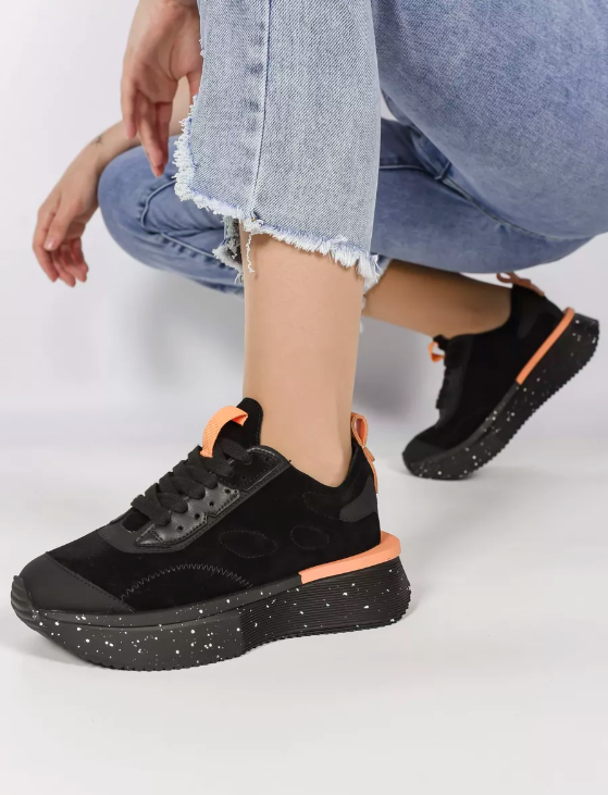 04-S77-41 BLACK Кроссовки женские (натуральная кожа, натуральная замша)