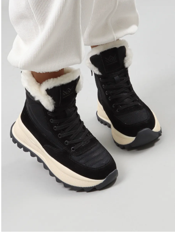 04-PAML05-1Z BLACK Ботинки зимние женские (натуральная замша, 100% шерсть, натуральный мех)